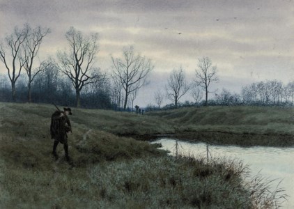 The gamekeeper at dusk on a cold winter's day