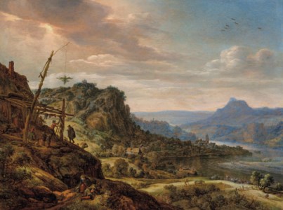 A Rhenish landscape at sunset