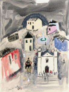 Calèche traversant le village