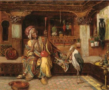 Oriental smoker with hookah and marabou