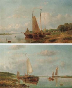 Boats moored by a river bank