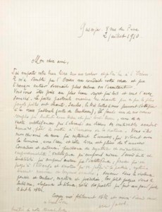 Lettre autographe signée et datée "Quimper. 8 rue du Pere 2 juillet 1920"