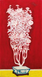 Sanyu, Chrysanthèmes blanches dans un pot bleu et blanc (White Chrysanthemum in a Blue and White Jardiniere)