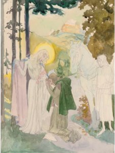 Elisabeth and Tannhaüser in front of the Wartburg (recto); Decorative sketch (verso)