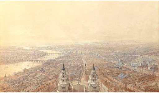 An extensive view of London from St Paul's Cathedral, looking west