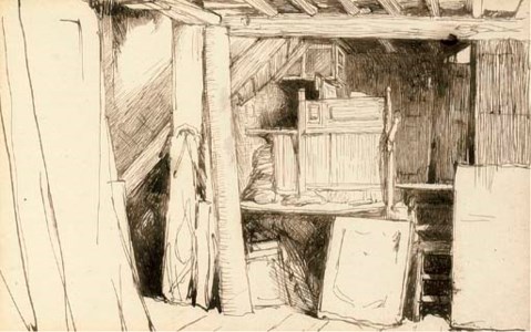 Interior of the artist's studio, circa 1857