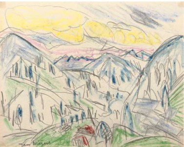 Mountains, Davos (recto); Sketch of a boy on a chair (verso)