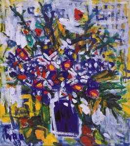Flowers in blue vase