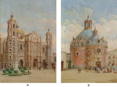 a. Untitled signed and dated 'August Lohr Mexico 1910' (lower right) oil on board 11 1/8 x 7½ in. (28.3 x 19 cm.) Painted in 1910. b. Untitled signed and dated 'August Lohr Mexico 1910' (lower left) oil on board 11 1/8 x 7 5/8 in. (28.3 x 19.5 cm.) Painted in 1910. Two in one lot. (2)