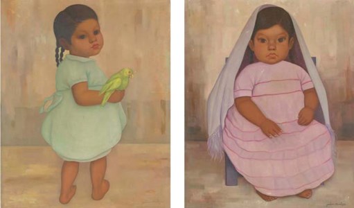 a. Untitled signed 'gustavo montoya' (lower right) oil on canvas 21¾ x 18 in. (55 x 45.5 cm.) b. Untitled signed 'gustavo montoya' (lower right) oil on canvas 21¾ x 18 in. (55 x 45.5 cm.) Two in one lot. (2)