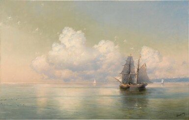 Ship at anchor in calm waters