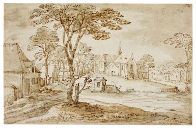 A village scene, with a church