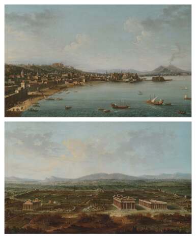 A pair of views: Naples, a view of the Riviera da Chiaia, from the north-west; Paestum, a view of the Valley of the Temples