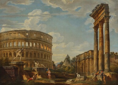 An architectural capriccio with the Colosseum and the Arch of Constantine