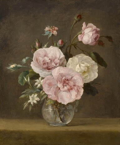 Still life of roses in a crystal vase