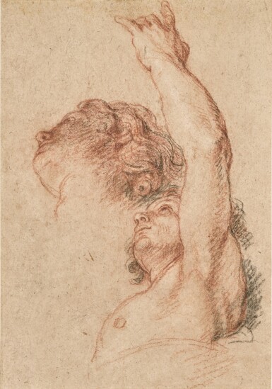 Study of the head, torso and left arm of a male figure and a separate study of his head in profile