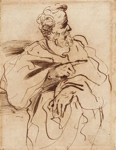 Half-length study of a bearded man, pointing