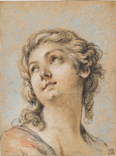 Head of a young woman, looking up to the left