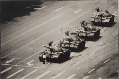 'The Tank Man' Stopping the Column of T59 Tanks, Tiananmen Square, Beijing, China, 4th June 1989
