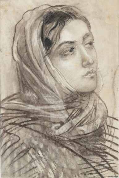 Portrait of a lady facing right | Tête de femme vue de trois-quarts à droite