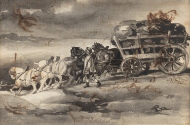 Recto: Charrette de charbon à cinq chevaux | Verso: Etudes