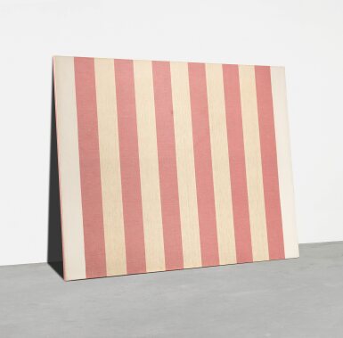 Peinture acrylique blanche sur tissu rayé blanc et rouge (T III 126)
