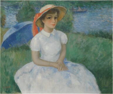 Douceur d’été à l’ombrelle bleue, au bord de la Dordogne à Gluges