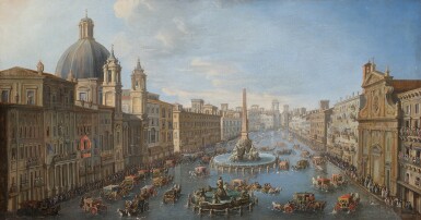 Rome, a view of Piazza Navona flooded