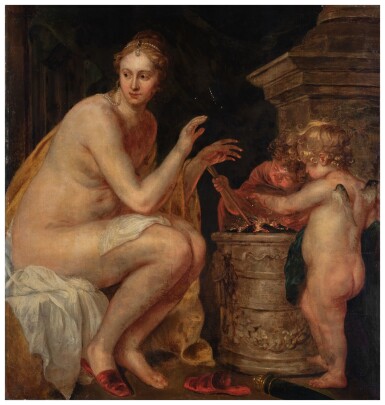 Venus warming herself by a fire