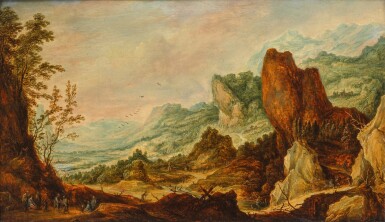 Figures in a rocky landscape 