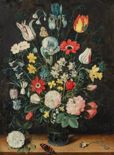 Nature morte au bouquet de fleurs et aux papillons
