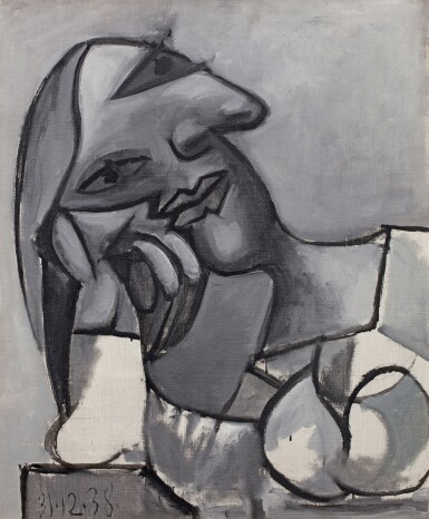 Pablo Picasso, Buste de femme accoudée, gris et blanc