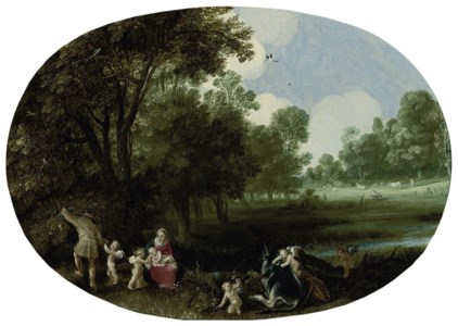 A wooded river landscape with the Rest on the Flight into Egypt