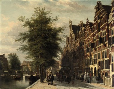 View of the Singel in summer with the Mennonite Church 'Het Lam', Amsterdam