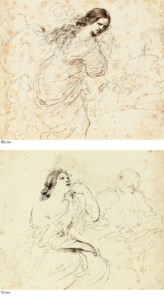 Saint Mary Magdalene in a landscape ( recto ); Two studies of Saint Mary Magdalene seated ( verso )