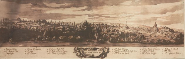 A panoramic view of Rome from the Porta del Popolo