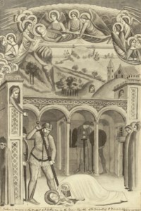 Fifteen studies after works in the Upper and Lower Churches, San Francesco, Assisi including: The Martyrdom of St Catherine by Andrea de Bartoli (illustrated); Henry of Hungary by Simone Martini, 1318; a detail from St Clare grieving over the body of St Francis by Giotto ; and Creation of Man by Cimabue