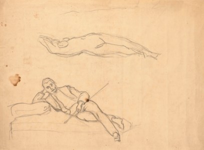 Homme à demi-couché sur un sopha ( recto ) ; Étude de nu debout ( verso )