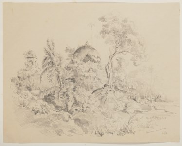 Quatre vues d'Inde : temples entouré d'arbres, dont l'un aux environs de Calcutta