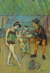 Clowns, trapéziste et singe