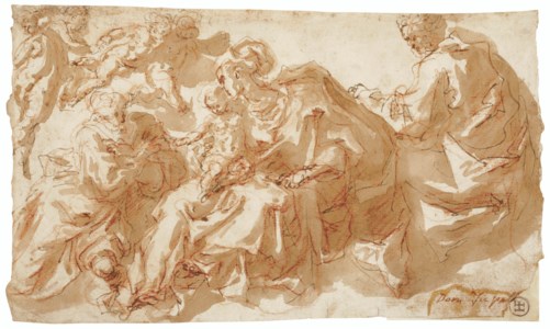 The Holy Family with putti and a kneeling saint