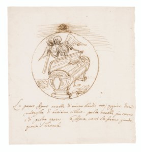 Design for a funerary medallion with Death standing by a sarcophagus