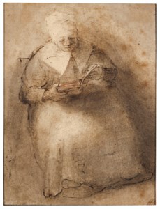 An old woman reading ( recto ), Figure studies ( verso )