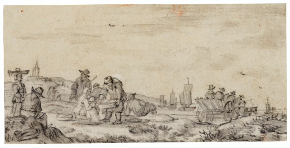 The beach at Scheveningen, with a cart and fishing boats
