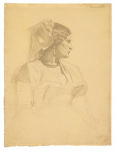 A Roman woman in traditional costume, in profile to the right