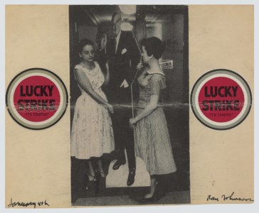 Untitled (Two Luckys with Two Woman with a Life Size Male Campaign Cut Out)