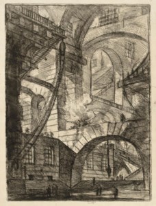 Perspective of Arches, with a Smoking Fire, from: Carceri d'Invenzione (Hind 6; Robison 32)