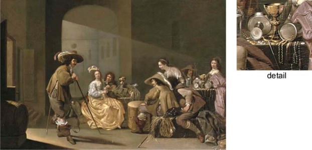 A guardroom interior with soldiers in mixed company