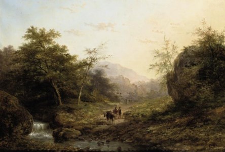 Figures and cattle on a forest path
