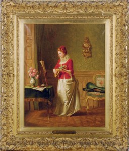 An elegant lady practising music in an interior